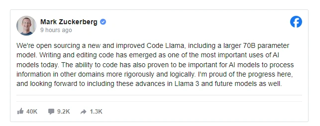 Meta发布最新AI编程工具Code Llama70B