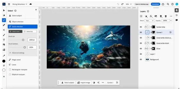 Adobe Photoshop推出了网页版，其中包含了AI工具，但是目前还没有推出免费版本的计划