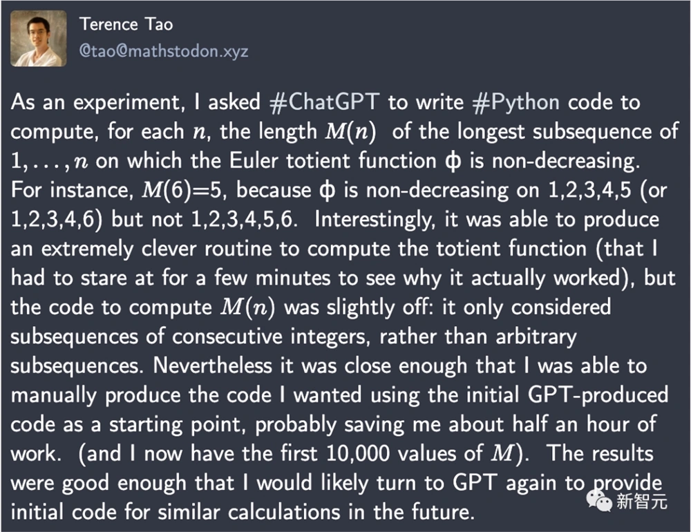 陶哲轩：GPT-4助我省下半小时Python代码编写时间