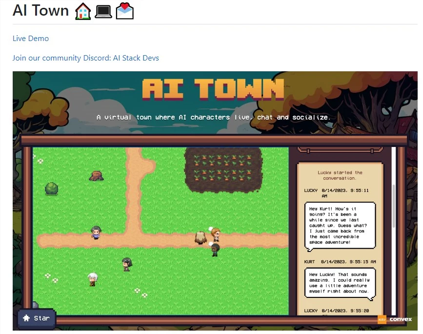 AI Town: 构建可定制的虚拟城镇，让AI角色互动交流